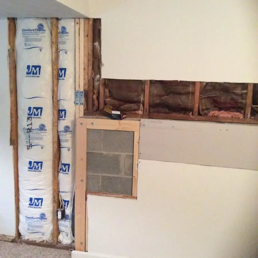 Wall insulation replacement during Basement Flood Cleanup in Middlesex